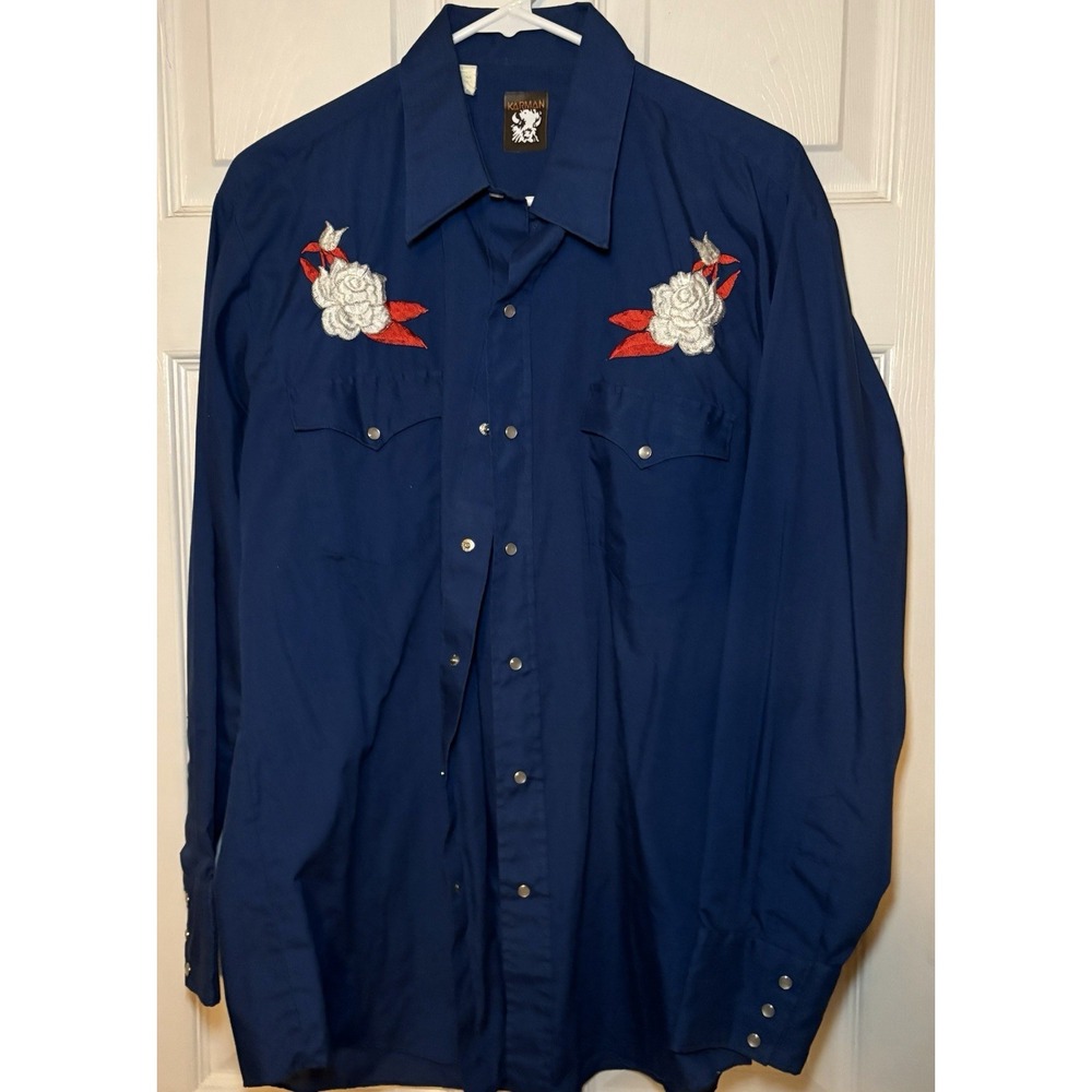 Western Cowboy Pearl Snap Embroidered Rodeo Shirt 17/35 Silver Spur Rose